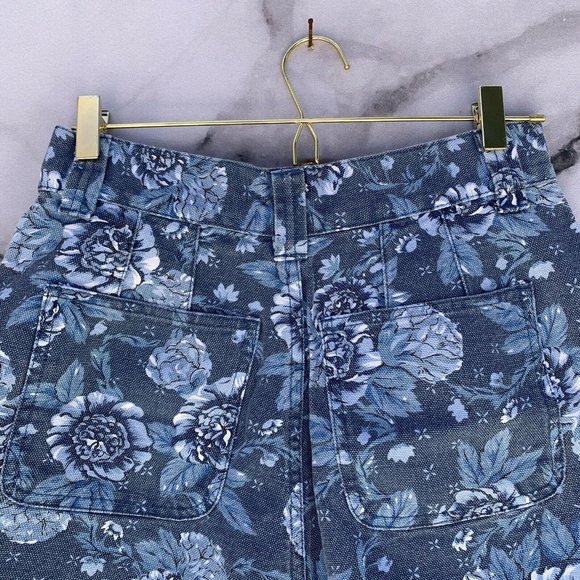 Vintage 90s Denim Republic Canvas Blue Floral Print High Rise Jean Shorts SZ 13 - Picture 7 of 7